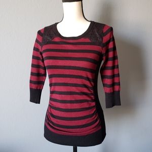 IZ Byer Burgundy & Black Striped Sweater